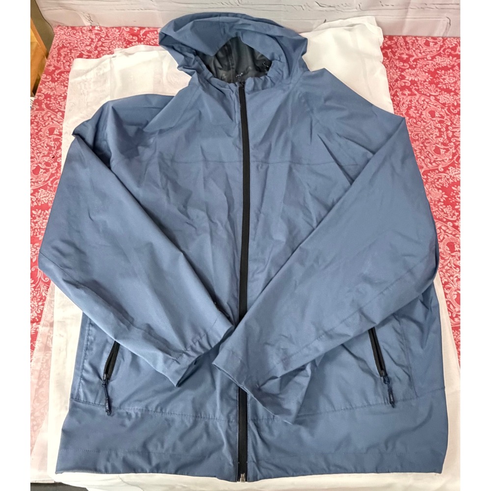 Hawke & Co Performance Mens XXL Blue Gray Hooded Rain Jacket Windbreaker
